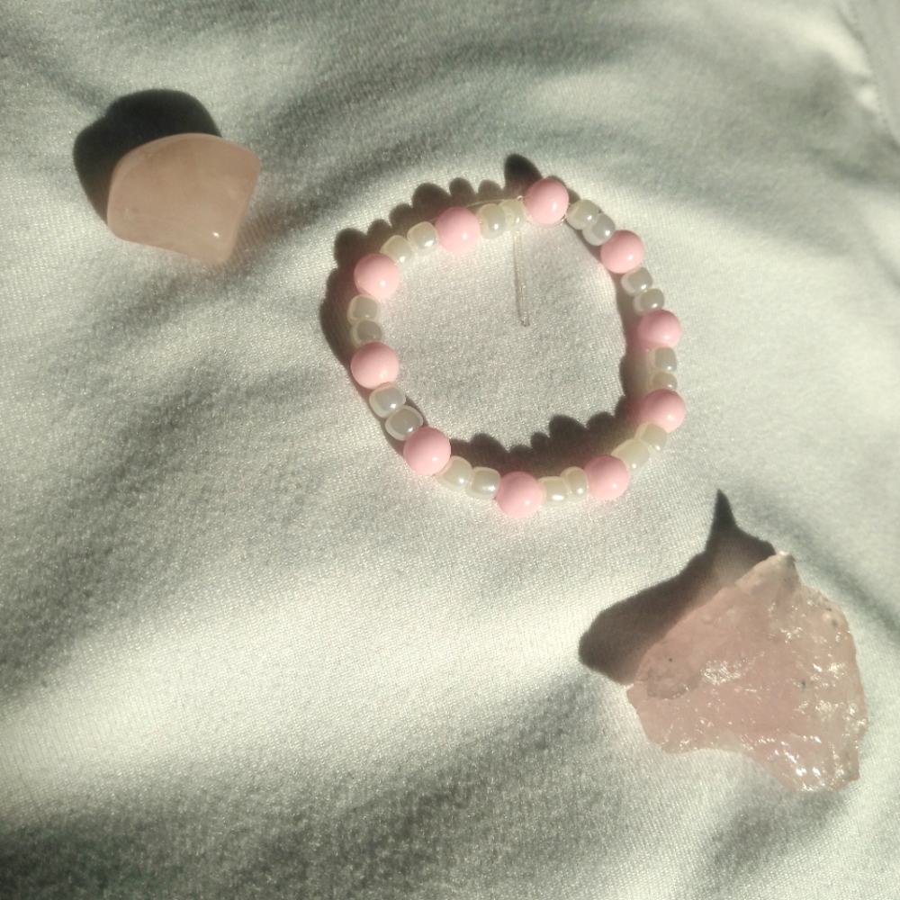Coquette Pink and pearl white bracelet, cute, pastel, bracelet